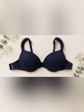 Aerie Everyday Demi Coverage Push-Up Bra | Navy Lace Strap Underwire | Size 36B